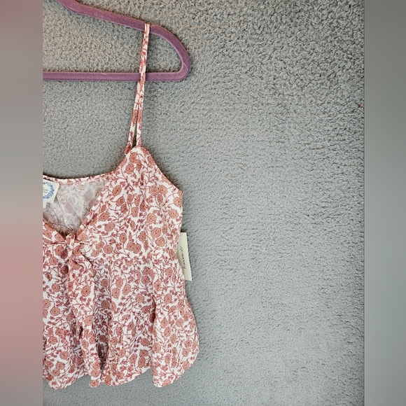 Francesca's X Blue Rain Rust Beige Floral Cropped Baby Doll Top Sz L Adj Straps - Picture 3 of 11